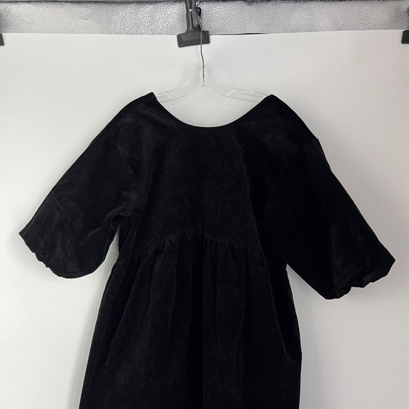 Everlane The Corduroy Black Puff Sleeve Cotton Blend Babydoll Mini Dress Medium - Picture 4 of 12